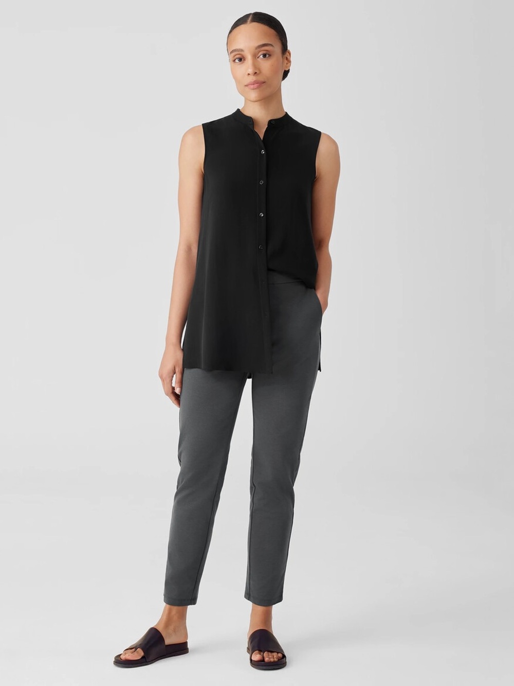 EILEEN FISHER NWT 2X Cotton Blend Ponte Slim Pants in Graphite • Modern Neutral